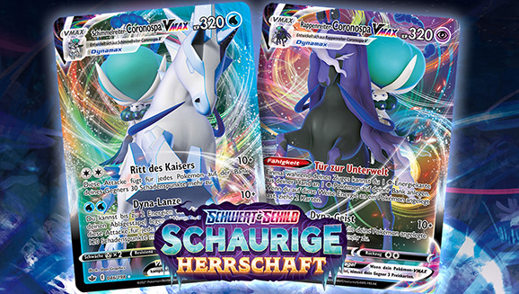 Schimmelreiter-Coronospa-VMAX, Rappenreiter-Coronospa-VMAX und mehr in der Pokémon-Sammelkartenspiel-Erweiterung Schwert & Schild – Schaurige Herrschaft