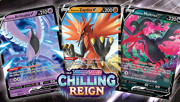 Galarian Articuno V, Zapdos V, and Moltres V in Pokémon TCG: Sword & Shield—Chilling Reign