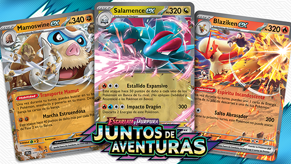Triple jugada de Escarlata y Púrpura-Juntos de Aventuras: Mamoswine ex, Salamence ex y Blaziken ex