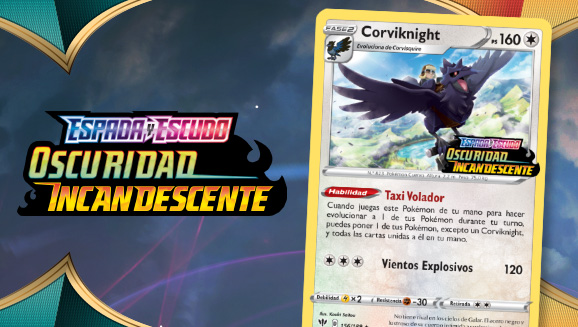 Consigue una carta de promoción de Corviknight de Espada y Escudo-Oscuridad Incandescente de JCC Pokémon en las tiendas seleccionadas