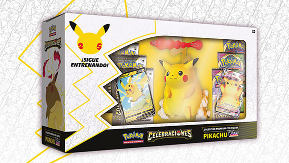 Colección premium con figura Pikachu VMAX de Celebraciones de JCC Pokémon