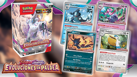 Consigue la caja de Combina y Combate de Escarlata y Púrpura-Evoluciones en Paldea de JCC Pokémon