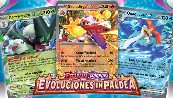 Triple jugada de Escarlata y Púrpura-Evoluciones en Paldea de JCC Pokémon