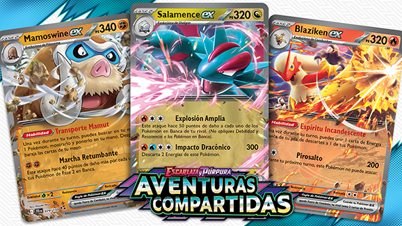 Triple jugada de Escarlata y Púrpura-Aventuras Compartidas: Mamoswine ex, Salamence ex y Blaziken ex