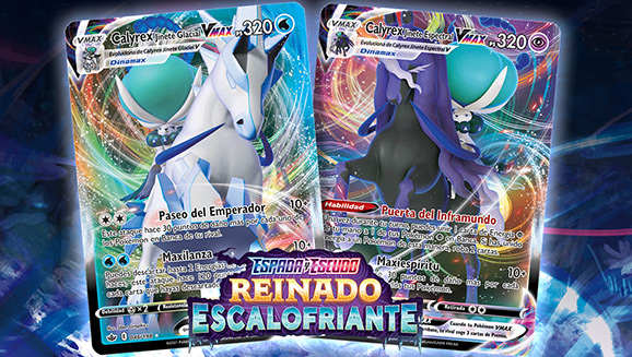 Calyrex Jinete Glacial VMAX, Calyrex Jinete Espectral VMAX y muchos más en la expansión Espada y Escudo-Reinado Escalofriante de JCC Pokémon