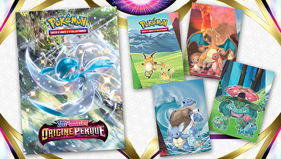 Des posters et un mini-album Épée et Bouclier – Origine Perdue du JCC Pokémon sont disponibles dans les magasins participants