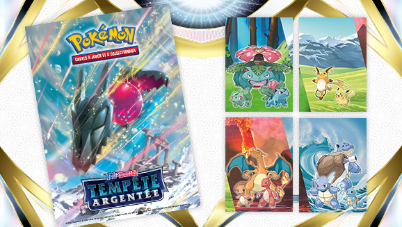 Un poster et un mini-album Épée et Bouclier – Tempête Argentée du JCC Pokémon sont disponibles dans les magasins participants