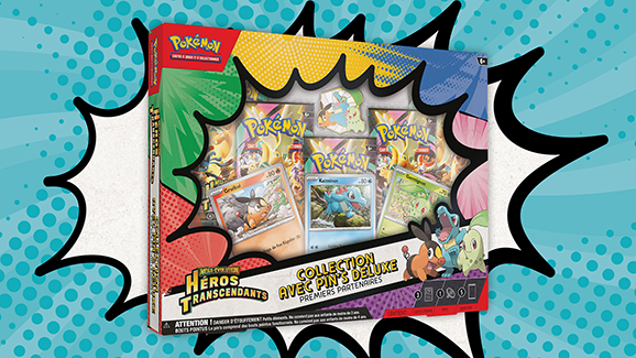 Collection avec pin’s Deluxe Premiers Partenaires <em>Méga-Évolution – Héros Transcendants</em>