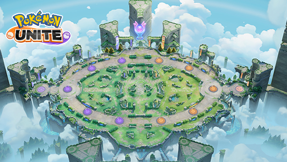 Vue d'ensemble des Ruines Célestes de Théia de Pokémon UNITE