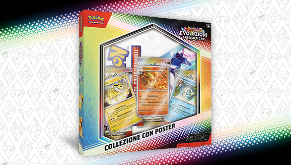 Collezione con poster dell’espansione <em>Scarlatto e Violetto - Evoluzioni Prismatiche</em>
