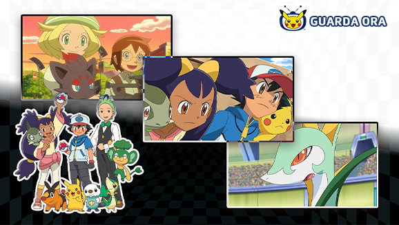 Unima è al centro della scena insieme ad Ash, Iris e Spighetto nella serie animata su TV Pokémon