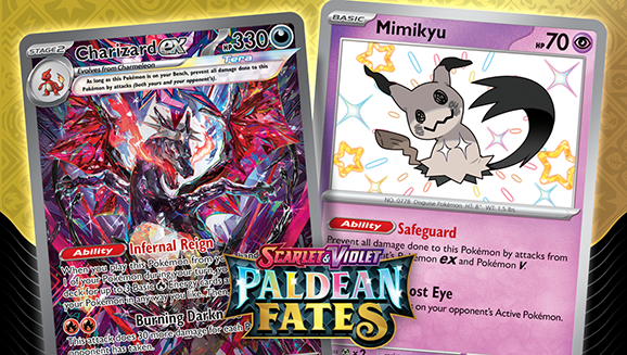 Shine Bright with Mimikyu, Gardevoir ex, Charizard ex, and more in Scarlet & Violet—Paldean Fates